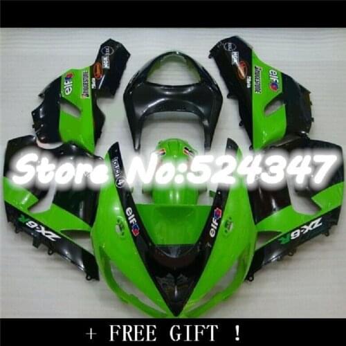 B Fairings Fit Kawasaki ZX6R ZX-6R Ninja 636 05 06 2005 2006 ABS Plastic Motorcycle Fairing Kit Bodywork Green Black New
