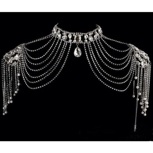 Luxury Wedding Jewelry Long Crystal Necklace Chain Bridal Shoulder Strap wedding Accessories For Women shoulder chains Jewelry