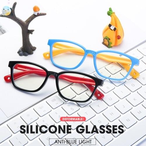 Seemfly Fashion Childrens Anti-blue light Glasses Silicone Goggles TR90 Soft Frame Comfortable Optical Flat Eyewear Spectacles
