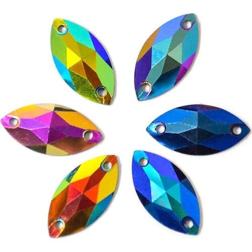 7x15mm 9x18mm Horse Eye Flatback Resin Sew On Rhinestones Crystals Sewing Strass for DIY Wedding Dress Clothes Accessories