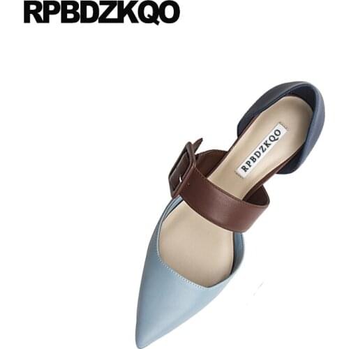 Winkle Picker vintage big size shoes 4 34 multi colored medium heels pointed toe strap women pumps sandals 2019 mary jane chunky