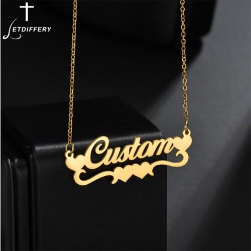 Letdiffery Vintage Customized Nameplate Necklace Custom Name Heart Pendant Necklaces Stainless Steel Jewelry for Women Girl Gift