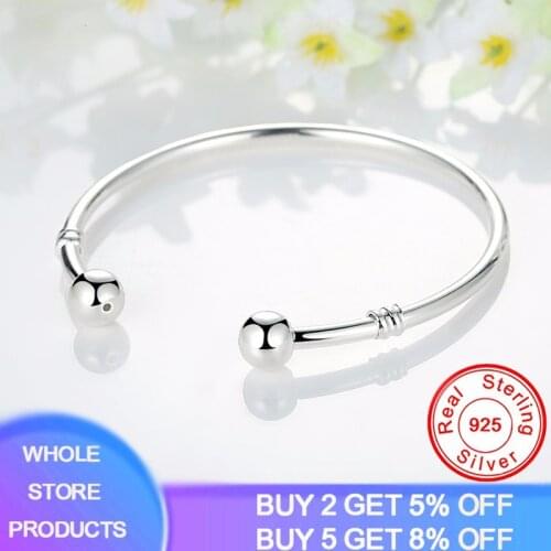 YANHUI Hot Sale Silver European Charm Bead Cuff Bangle & Bracelet Fashion Jewelry Gift For Women Men SZ008