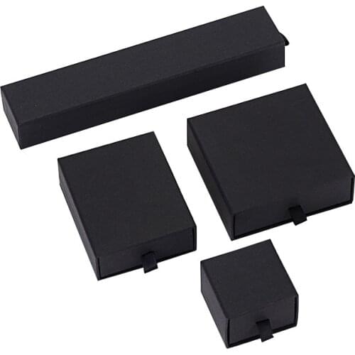 12 Pieces/Lot Cotton Filled Cardboard Kraft Paper Jewelry Drawer Box Gift Case Black Display Box