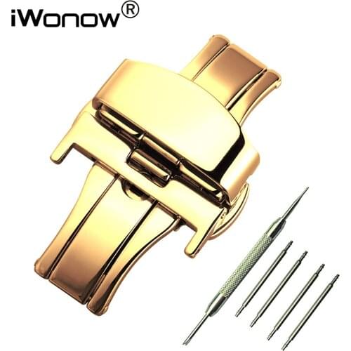 IWonow Butterfly Deployment Clasp Stainless Steel Watch Band Buckle 12mm 14mm 16mm 18mm 20mm 22mm 24mm Rose Gold Silver Black