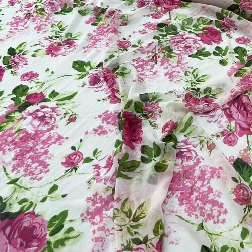 145cm Width Fashion Pink Flower Printed Thin Georgette Chiffon Fabric For Woman Girl Summer Long Dress Blouse DIY Cloth Sewing