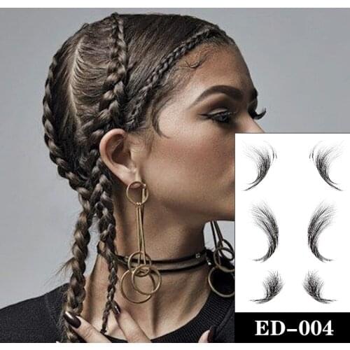 Womans Baby Curly Hair Edges Tattoo Sticker Natural Temporary Waterproof Tattoos Hairline Pony Tail Styles Sleek Bangs Posted