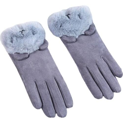 Womens Autumn and Winter Warm Velvet Padded Thickened Chopsticks Gloves