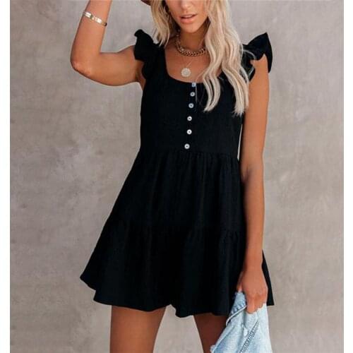 Women Summer Jumpsuit Sexy Plus Size Solid Color Fly Sleeve High Waist Summer Loose Ruffled Backless Jumpsuit Romper Women 2021