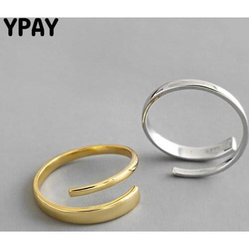 YPAY 100% Genuine 925 Sterling Silver Open Rings for Women Korea INS Simple Cross Double Layer Finger Ring Drop Shipping YMR969