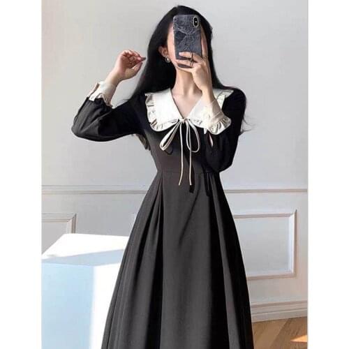Autumn New Retro A- line High Waist Dress for Women Woman Dresses Vestido De Mujer Femme Robe