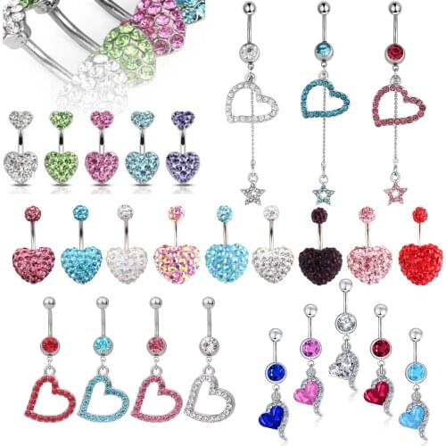 1PC Bohemian Navel Piercing Belly Button Rings Crystal Dangling Heart Piercing Ombligo Party Stud Barbell for Woman Body Jewelry