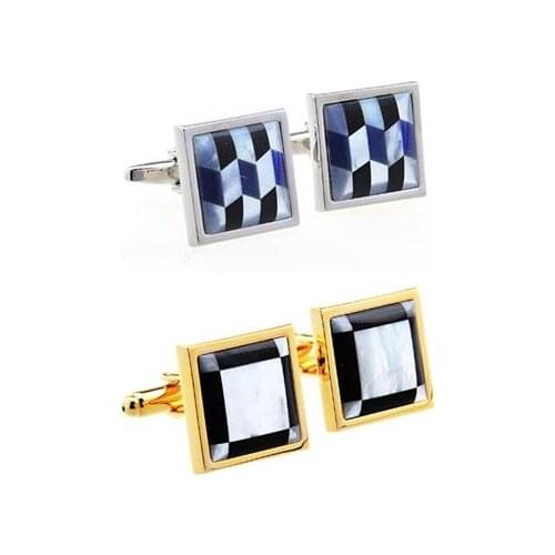 10pairs/lot Gold/Silver Square Onyx Seashell Cufflinks Sea Shell Pearl Cuff Links Copper Business Style Mens Jewelry Gift