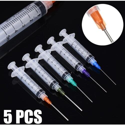 5pcs/set 5ml New Transparent Syringe Crimp Sealed Chemical Needle Tips For Industrial Glue Oil Ink Supplies