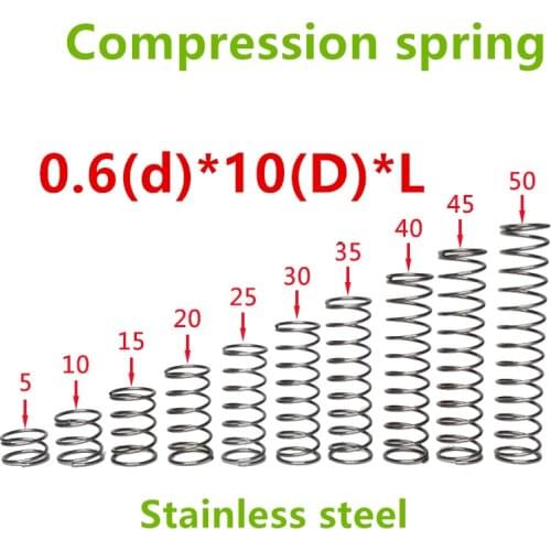 50pcs 0.6*10*(10/15/20/25/30/35/40/45/50) Stainless steel Series small spot spring wire compression pressure springs