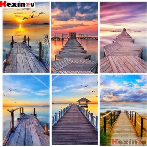 Kexinzu 5D DIY Diamond Painting Landscape Full Square/round Drill Diamond Mosaic Scenery Resin Embroidery Sundown Decor Home G45