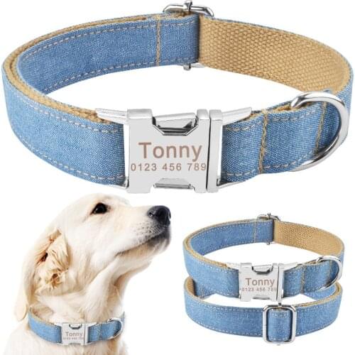 AiruiDog Nylon Personalised Dog Collar Name Tag Phone Number Custom Engraved Small Large