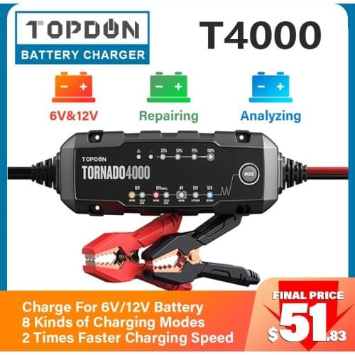 Topdon T4000 4A Car Battery Charger Full Automatic 6V 12V Auto Batteri Charge Repair Chargers desulfator Lead Acid Lithium