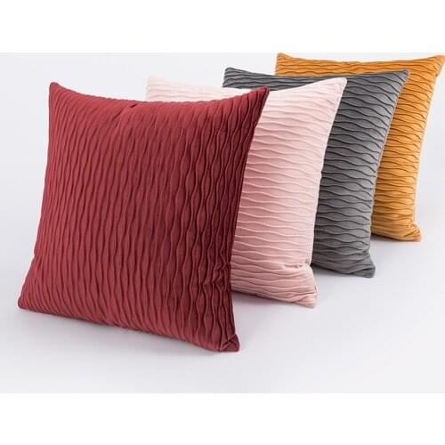 Velvet Ripple Pleating Pink Decorative Pillows Home Decor Grey Blue Cushion Cover 45x45cm Boho Pillow Cover Nordic Sofa Cushions
