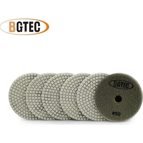 BGTEC 4inch 6pcs #50 wet diamond flexible polishing pads 100mm sanding disc for granite, marble, ceramic
