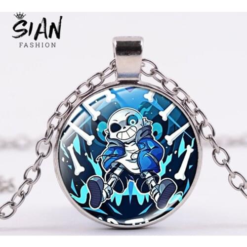 SIAN Newest Undertale Sans Poster Necklace Fashion Game Anime Figure Cosplay Pendant Handmade Glass Dome Seampunk Chain Jewelry