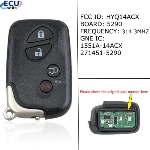 For Lexus RX350 RX450H CT200H 2010 2011 2012 2013 2014 2015 Smart Car Key HYQ14ACX 1551A-14ACX 89904-0E031 89904-48191
