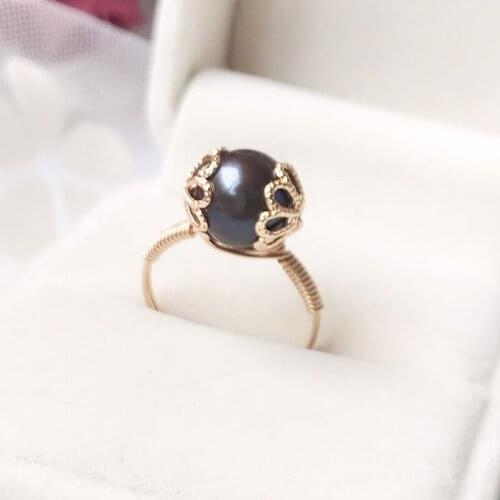 Handmade Black Pearl Rings 9MM Pearl Jewelry Gold Knuckle Ring Mujer Boho Bague Femme Minimalism Boho Ring for Women