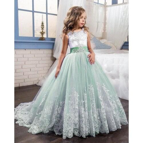 Beautiful Lace Tulle Flower Girl Dress for Wedding O Neck Bows Kids First Communion Dress Lace Up Back
