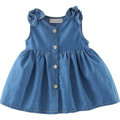Summer Girl Sleeveless Dress with Ribbon Cute Newborn Toddlers Fashion Jeans Children Clothes Infant Outfits