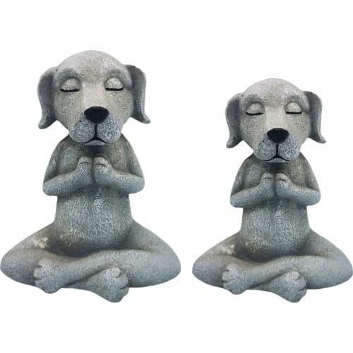 Meditating Zen Dog Figurine Yoga Statue Desktop Sculpture Patio Lawn Decor