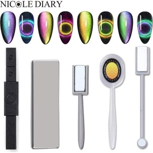 NICOLE DIARY Multi-funcation Magnetic Nail Art Stick 9D Cat Eyes Effect Strong Magnet Board UV Gel Nail Polish Tool