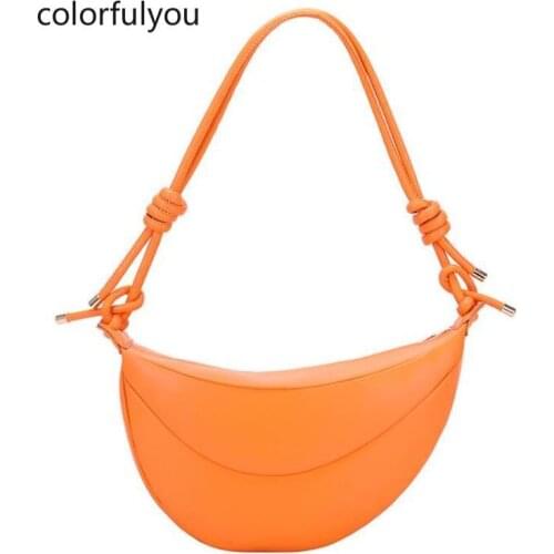 Fashion Candy Colors Saddle Bag Women Shoulder Bags Half Circle Pu Leather Handbag 2021 NEW Ladies Messenger Bags Purse