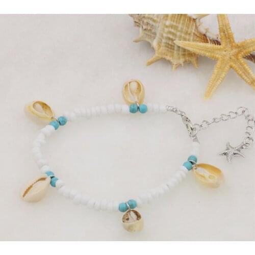 Fashion Natural White Shell Beach Jewelry Party Gift Simple Bracelet Anklet Irregular Accessories Gift for Women 7.5inch M359