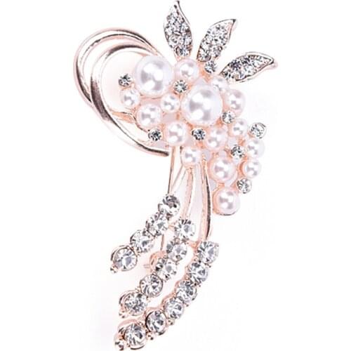 Fashion Jewelry Vintage Brooch Pins Austria Crystals Imitation Pearl Flower Brooch Wedding Accessories