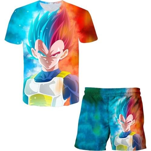 Fashion Anime Set Vegeta and Monkey King T-Shirt Set Cartoon Childrens Clothing Birthday Gift
