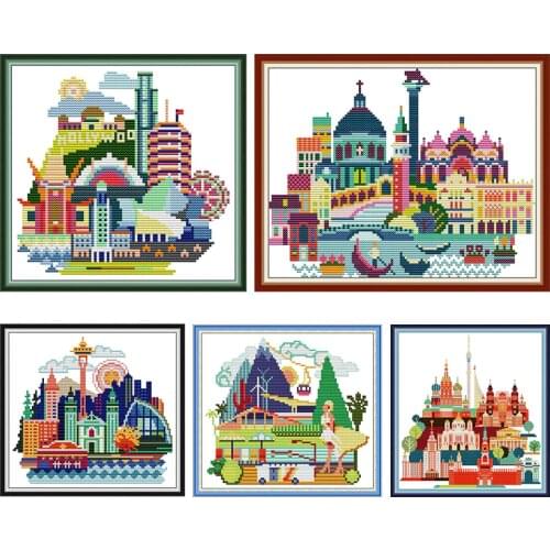 Cityscape-Moscow Cross Stitch Embroidery Needlework Kit Stamped 11CT 14CT Printed Counted Pattern Crafts Decor Thread Canvas Set