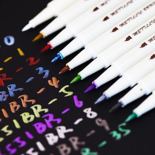 10 Colors/Set DIY Metallic Marker Set Anime Manga Caligraphy Brush Pen Graffiti Art Markers For Drawing Office School Supplies