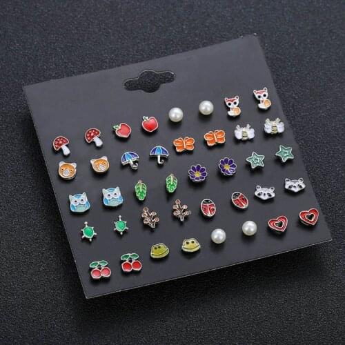 20 Pairs Cute Small Animal Fruit Butterfly Stud Earrings Set For Kids Girl E56A