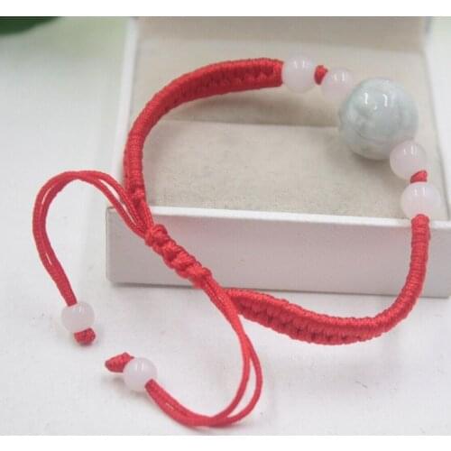Natural Grade A Jade (jadeite) Hollow Round Bead Red Knitted Bracelet Good Luck