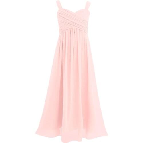 New Eleagant Formal Princess Dress Chiffon Flower Girls Dress Floor-Length Wedding Party Dress Bridesmaid Princess Pageant Dress