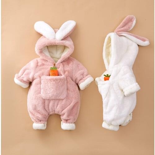 2021 Rabbit Onesies Baby Girl Pajamas Unisex Winter Warm Kids Sleepwear Animal Pyjamas Children Nightwear Newborn Girls Clothes
