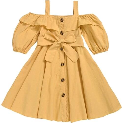Baby Girls Khaki Summer Button Suspender Dress Children Kids Fashion Cotton Princess Causal Vestidos Clothes for 2 to 8 years