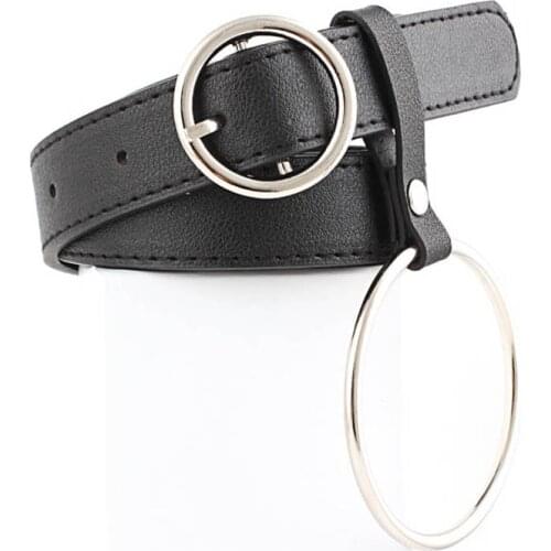 Silver Round Heart Triangle Metal Circle Belt Female Black PU Leather Waist Belts For Women Jeans Pants Women Clothes