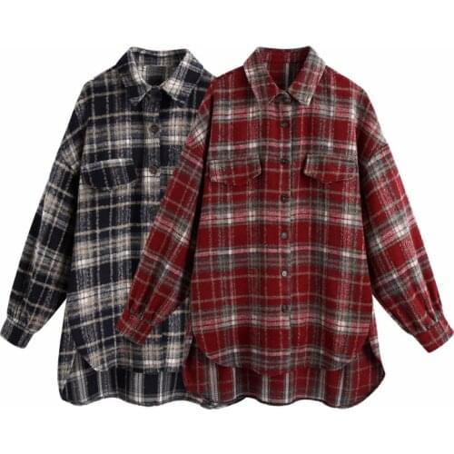 Nice Casual Woman Loose Front Short Back Long Plaid Shirt New Vogue Ladies Autumn Oversized Outerwear Female Vintage Jackets