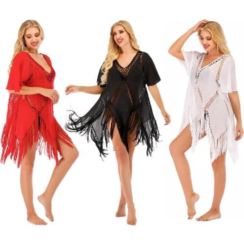 Sexy women hollow out beach cover up crochet bikini cover ups tassel cover-ups bathing suit swimwear dress swimsuit