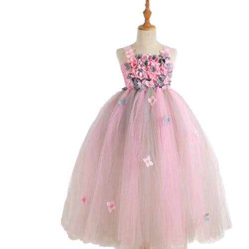 POSH DREAM Summer 2019 New Wedding Children Girls Flower Dress Princess Pink Flower Petal Long Girl baby birthday fashion Dress