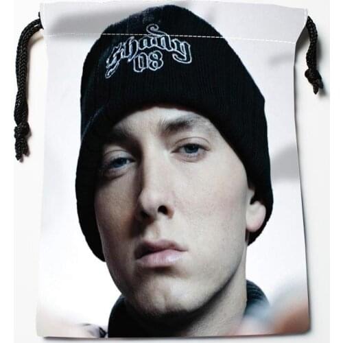 Nice Eminem Drawstring Bags HD Print 18X22CM New Arrival Soft Satin Fabric Resuable Storage Clothes Bag Shoes Bags 0603