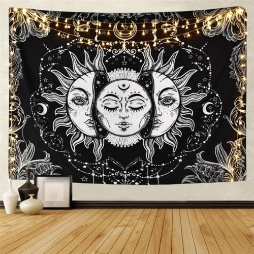 Sun Moon Mandala Tapestry White&Black Skull Blanket Bedroom Wall Hanging Boho Carpets Psychedelic Tapestry Home Decor