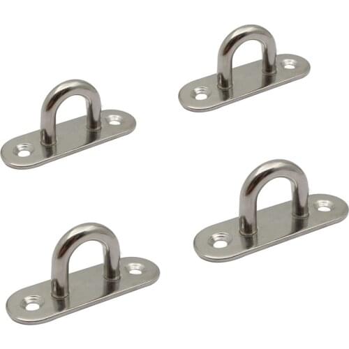 Heavy Duty 4pcs Mirror Polished 6mm Stainless Steel 316 Eye Plate Oblong Pad Eye Plate Metal Staple Ring Hook Marine Hardware