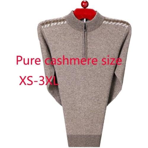 New Arrival Men 100% Pure Cashmere Winter Half High Zipper Collar Thickened Computer Knitted Thick Pullovers Sweater Size XS-3XL